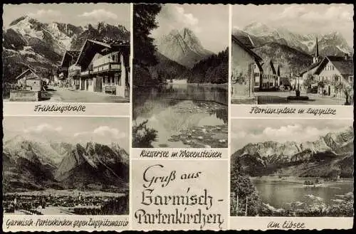 Garmisch-Partenkirchen Mehrbildkarte mit Orts- und Umland-Ansichten 1950