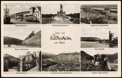 Rüdesheim RheinStadtteilansichten Rheinstrasse Zur Krone Nationaldenkmal 1955