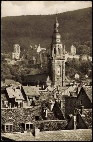 Ansichtskarte Heidelberg Teilansicht mit Schloss und Heiliggeistkirche 1957