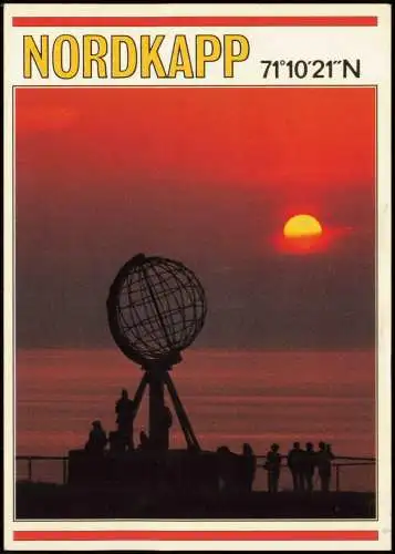 Nordkap Davvinjárgga Nordkapp. Midnattssol over Nordkapp-globusen. 1994