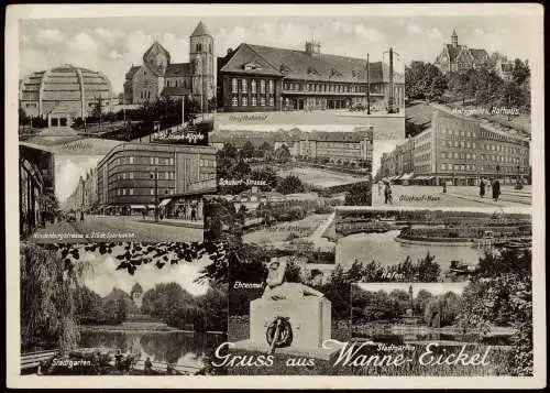 Ansichtskarte Wanne-Eickel-Herne Ehrenmal Straßen Bahnhof Stadthalle 1938