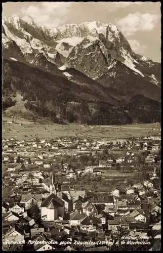Garmisch-Partenkirchen Panorama-Ansicht gegen Zugspitze u. Waxenstein 1956