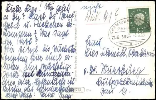 Ansichtskarte Blaibach Stadtpartie 1960  gel. Bahnpoststempel