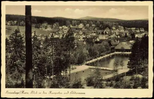 Ansichtskarte Braunlage Harz, Blick in den Kurgarten und Achtermann 1952