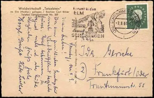 Ansichtskarte Schöppenstedt Waldwirtschaft „Tetzelstein" 1960