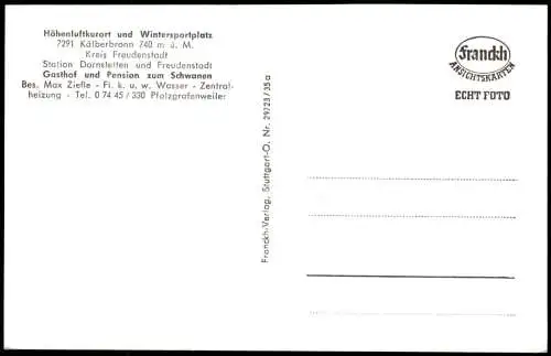 Ansichtskarte Kälberbronn -Pfalzgrafenweiler Bank im Wald 1961