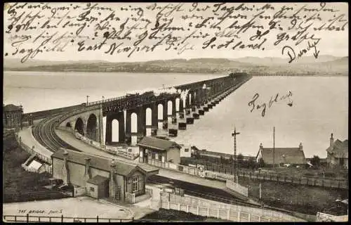 Postcard Dundee Tay Bridge - Station 1904  gel. East Newport Fife