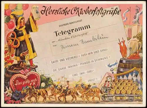 Ansichtskarte München Oktoberfest - Künstlerkarte 1957  gel. Sonderstempel