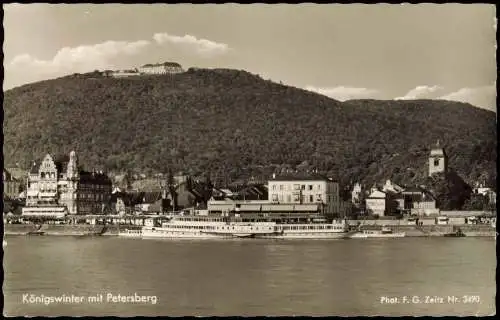 Ansichtskarte Königswinter mit Petersberg und Rheinschiff 1963