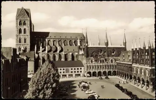 Ansichtskarte Lübeck Marktplatz mit St. Marien und Rathaus 1960