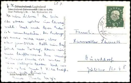 Ansichtskarte Freiburg im Breisgau Schauinsland Luginsland (Schwarzwald) 1956