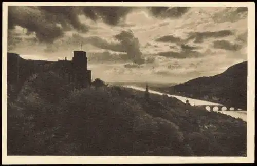 Ansichtskarte Heidelberg Panorama-Ansicht bei Abendstimmung 1950