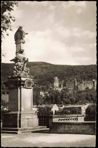 Ansichtskarte Heidelberg St. Nepomuk mit Blick zum Heidelberger Schloss 1960