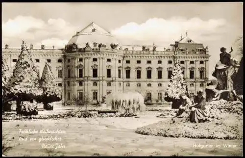 Ansichtskarte Würzburg Kgl. Hofgarten verschneit im Winter 1956