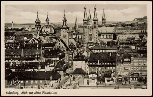 Ansichtskarte Würzburg Blick zur alten Mainbrücke 1951
