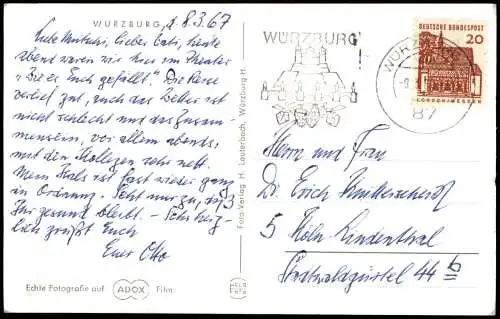 Ansichtskarte Würzburg Tor zum Hofgarten 1967