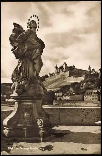 Ansichtskarte Würzburg Brücken Skulptur Festung Marienberg 1958
