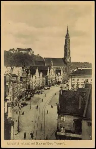 Ansichtskarte Landshut Altstadt mit Blick auf Burg Trausnitz 1940