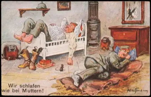 Ansichtskarte  Feldpostkarte 1. Weltkrieg Soldaten Stube 1917   Feldpost