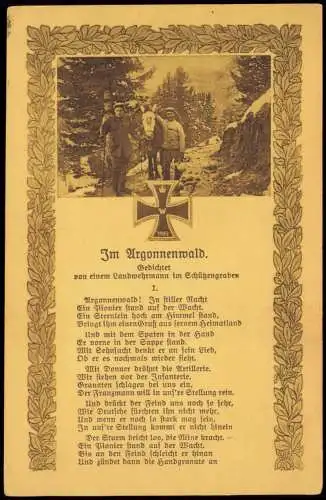 Ansichtskarte  Weltkrieg Gedicht "Im Argonnenwald" 1917  gel  (Feldpoststempel)