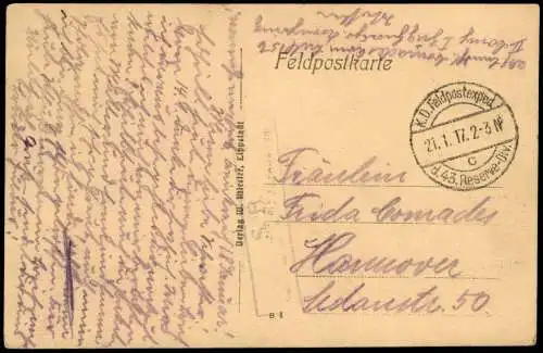 Ansichtskarte  Weltkrieg Gedicht "Im Argonnenwald" 1917  gel  (Feldpoststempel)