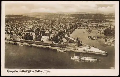 Ansichtskarte Koblenz Luftbild Deutsches Eck Schiff 1960