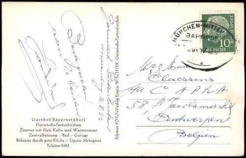 Ansichtskarte Garmisch-Partenkirchen Gasthof Bayernstüberl 1959 Bahnpoststempel