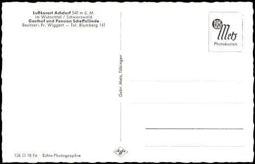 Achdorf-Landshut Wutachtal Schwarzwald Gasthof und Pension Scheffellinde 1962