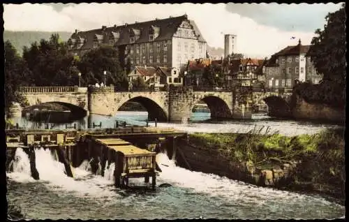 Hann. Münden Alte Werrabrücke und Blick auf das Welfenschloß 1960