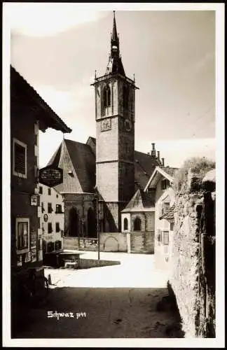 Ansichtskarte Schwaz Ortsansicht Straßen Partie a.d. Kirche 1950