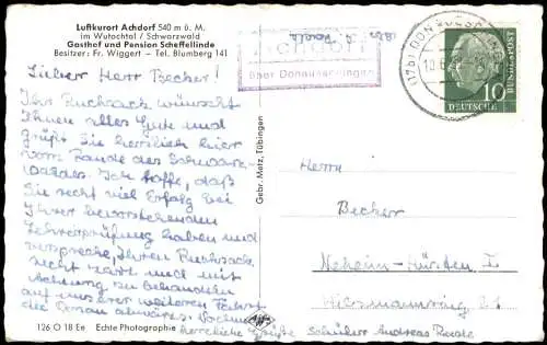 Achdorf-Landshut Wutachtal Schwarzwald Gasthof und Pension Scheffellinde 1959