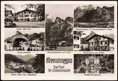 Ansichtskarte Oberammergau MB. Hotel Pilatushaus und Umgebung 1961