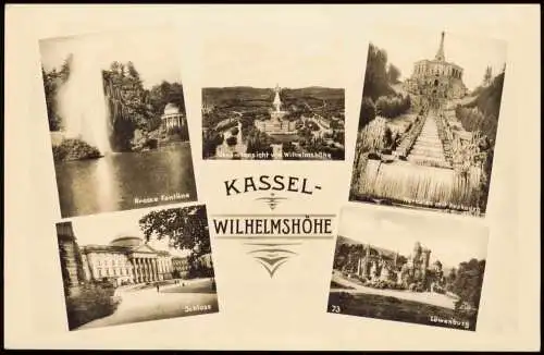 Bad Wilhelmshöhe-Kassel Mehrbild AK Fontäne Herkules Schloß 1952