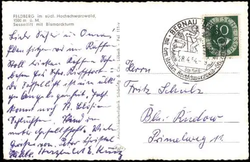 Feldberg (Schwarzwald) Feldberg Schwarzwald Sessellift Bismarckturm 1954