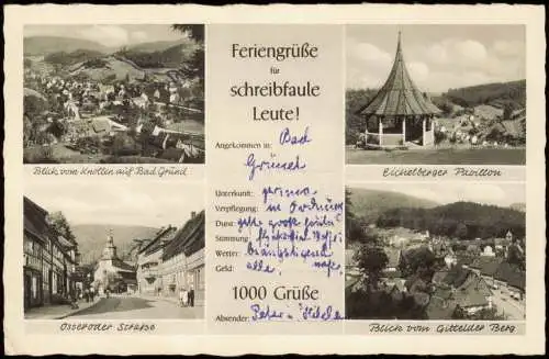 Ansichtskarte Bad Grund (Harz) MB: Feriengrüße für schreibfaule Leute 1952