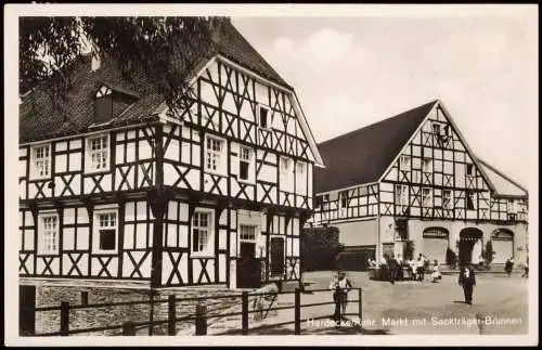 Ansichtskarte Herdecke (Ruhr) Markt mit Sackträger-Brunnen 1949