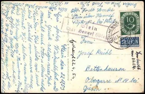 Ansichtskarte Blankenberg Hennef Sieg  1953 Landpoststempel 10 Pfg Posthorn