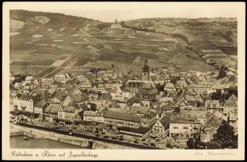 Ansichtskarte Rüdesheim (Rhein) Luftbild Stadt Weinberge 1957