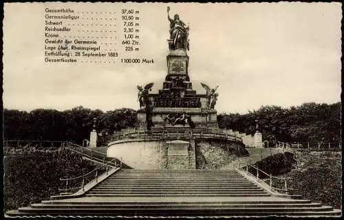 Ansichtskarte Rüdesheim (Rhein) National-Denkmal / Niederwalddenkmal 1957
