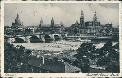 Dresden Elbe Schiff passiert Friedrich-August-Brücke vor Altstadt 1934