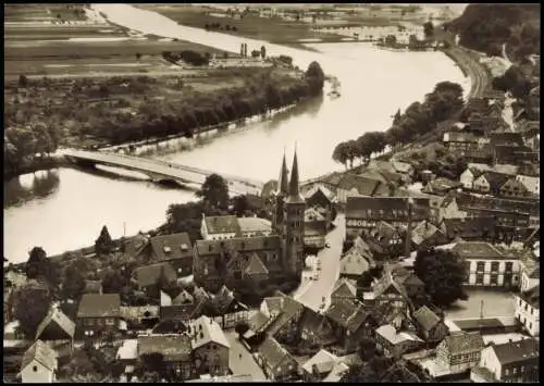 Höxter (Weser) St. Kilianikirche Weserpromenade aus der Vogelschau  1960