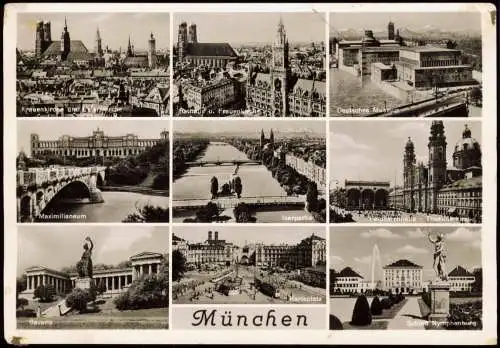 München Mehrbildkarte Stadt-Ansichten u.a. Dt. Museum, Maximilianeum uvm. 1956