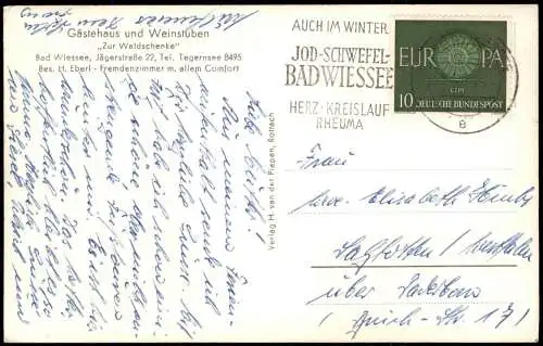 Ansichtskarte Bad Wiessee Gästehaus und Weinstuben Zur Waldschenke 1965