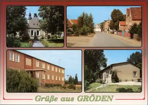 Ansichtskarte Gröden 4 Bild: Kirche, Teilansicht, Grundschule 1993