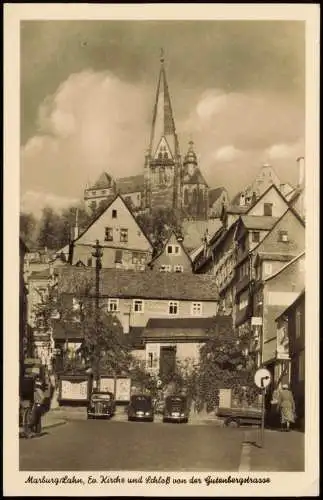 Ansichtskarte Marburg an der Lahn Gutenberg-Straße, Parkplatz Autos 1950
