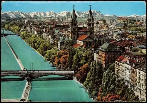 Ansichtskarte München Panorama-Ansicht Partie an der Isar 1965