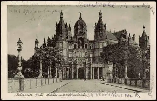 Ansichtskarte Schwerin Schloss mit Schlossbrücke 1937