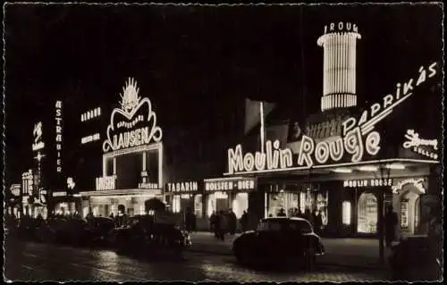 St. Pauli-Hamburg Reeperbahn Moulin Rouge bei Nacht Leuchtreklame 1959