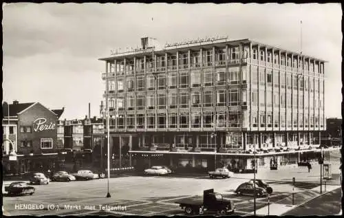 Postkaart Hengelo Markt met Telgenflat 1967