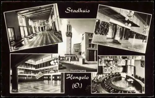 Postkaart Hengelo Stadhuis mit Innenansichten 1963